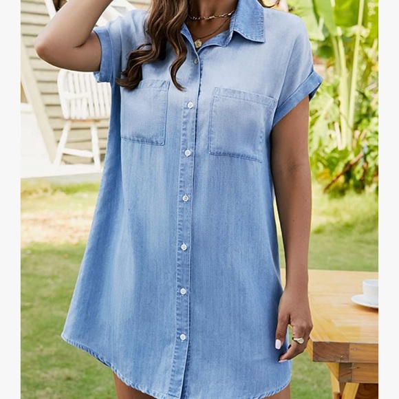 Denim Button Up Shirt Dress M NWT - Picture 3 of 5
